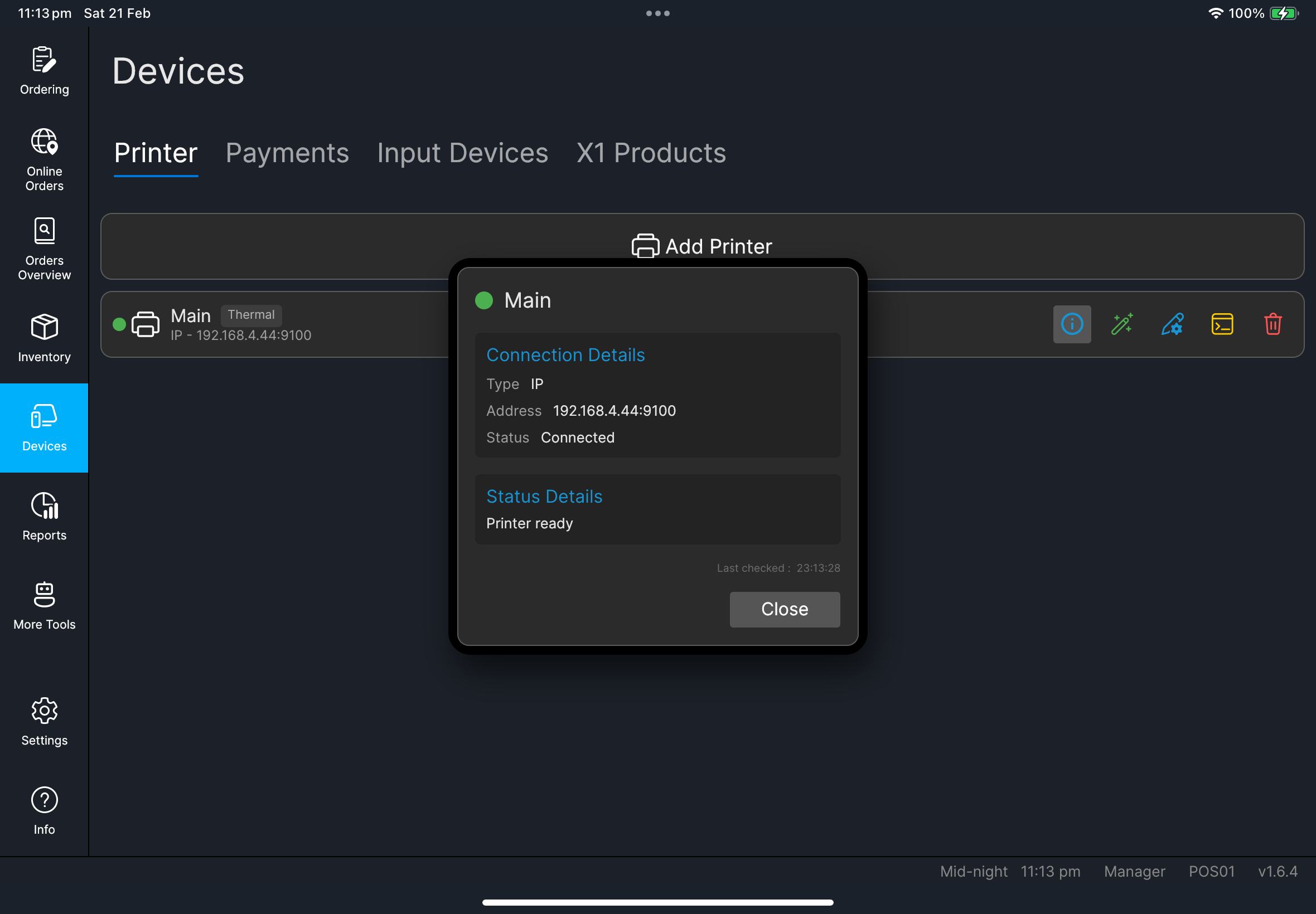 Printer Info status dialog