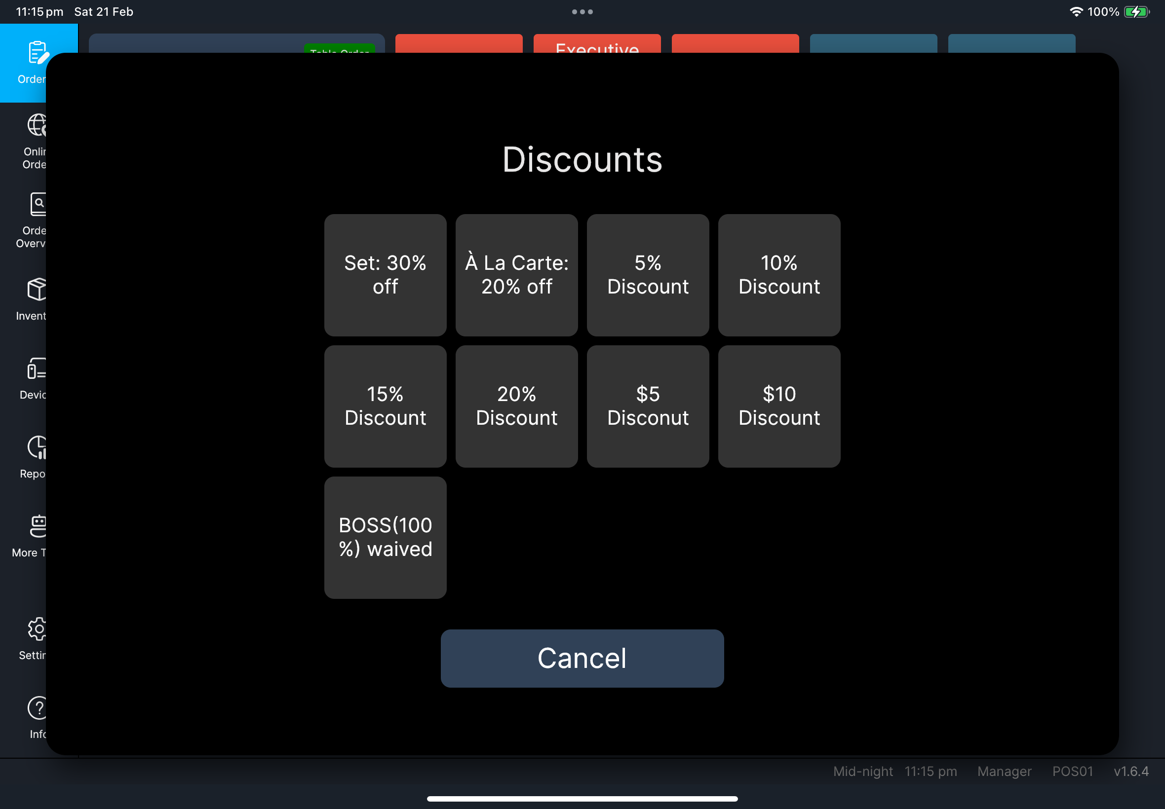 Apply Discount dialog
