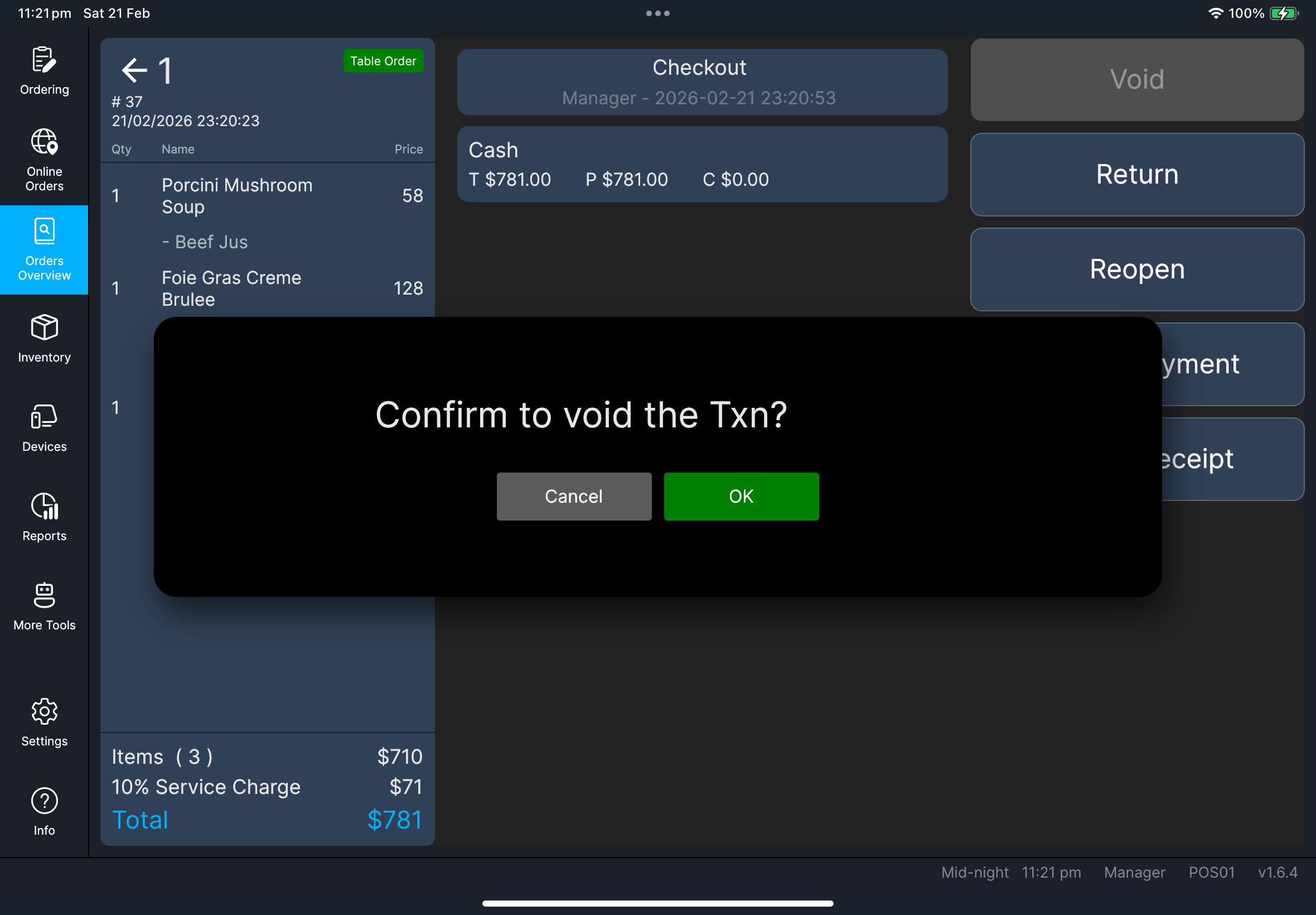 Void confirmation dialog