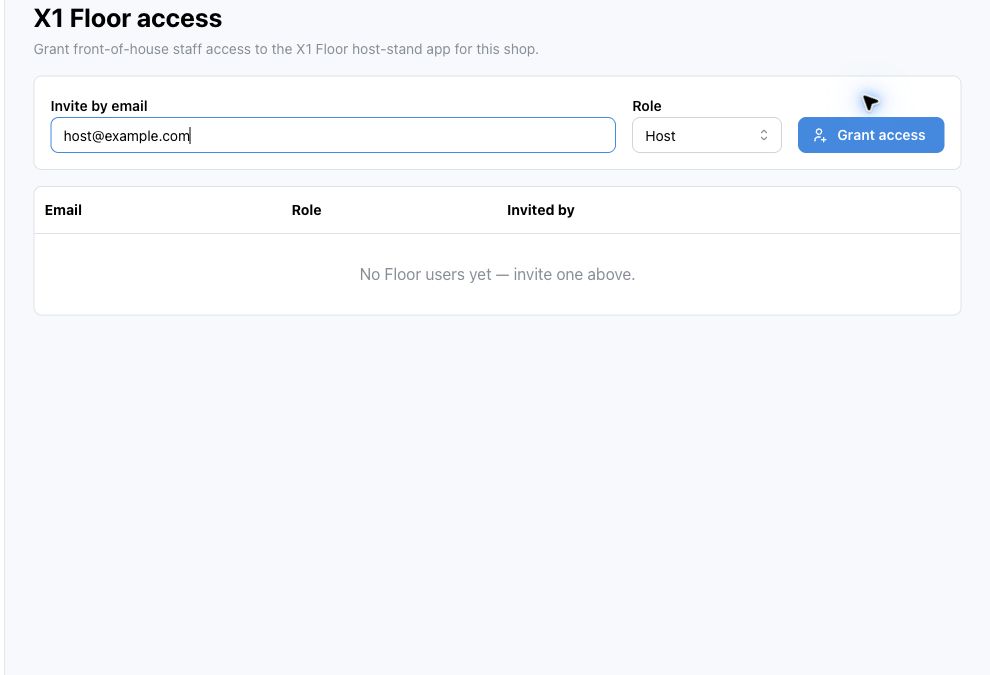 X1 Floor access