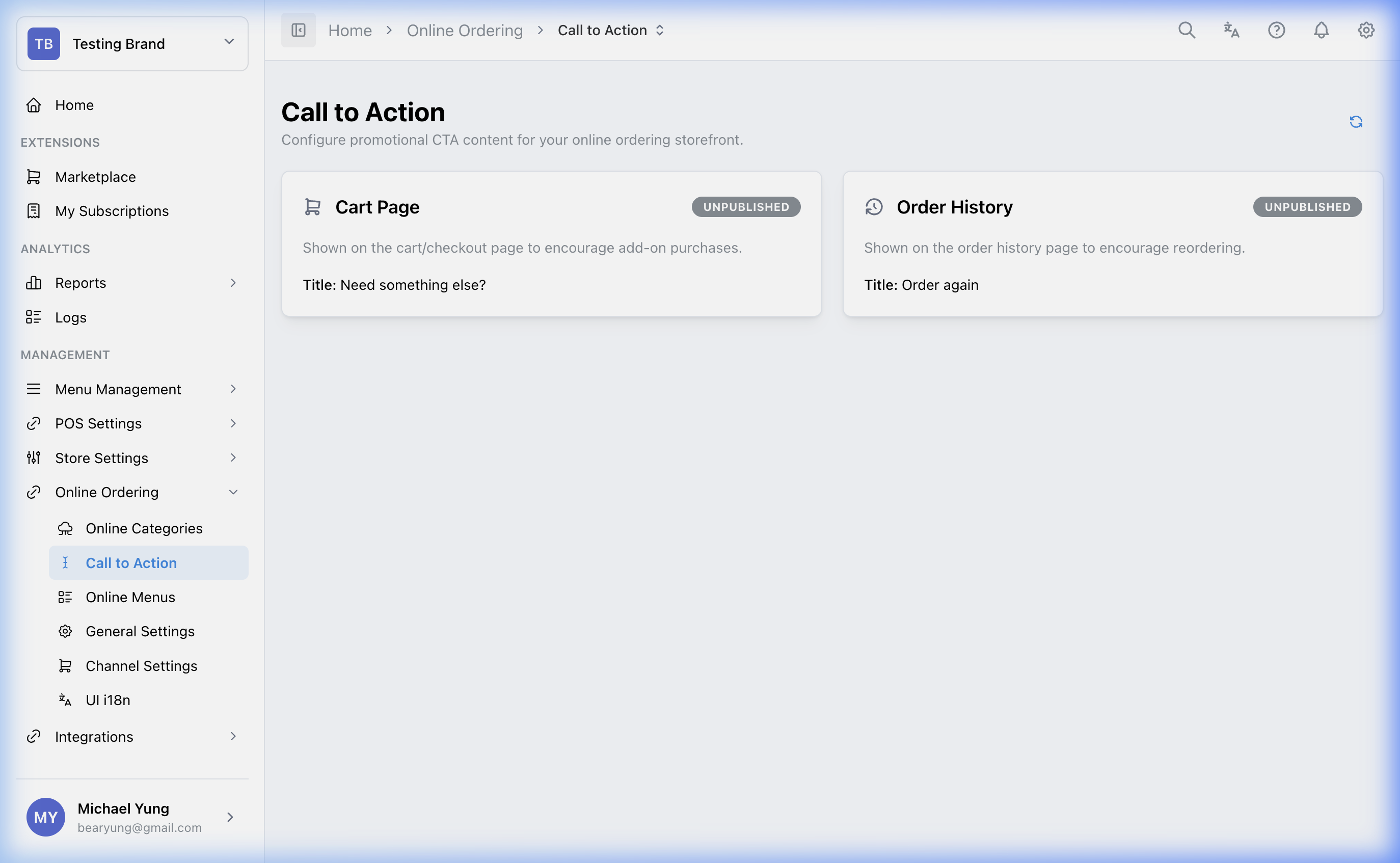Call to Action Settings