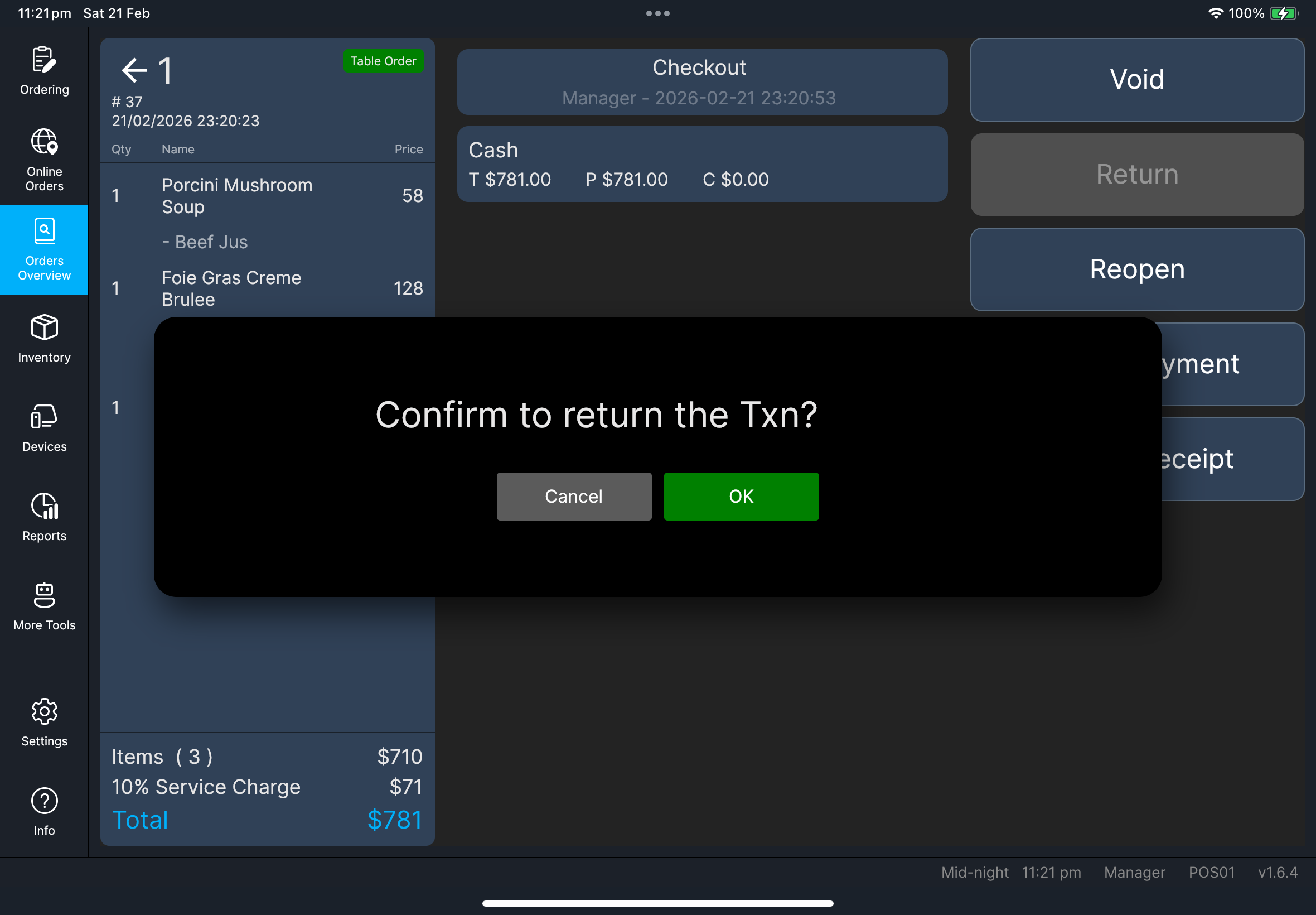 Return confirmation dialog