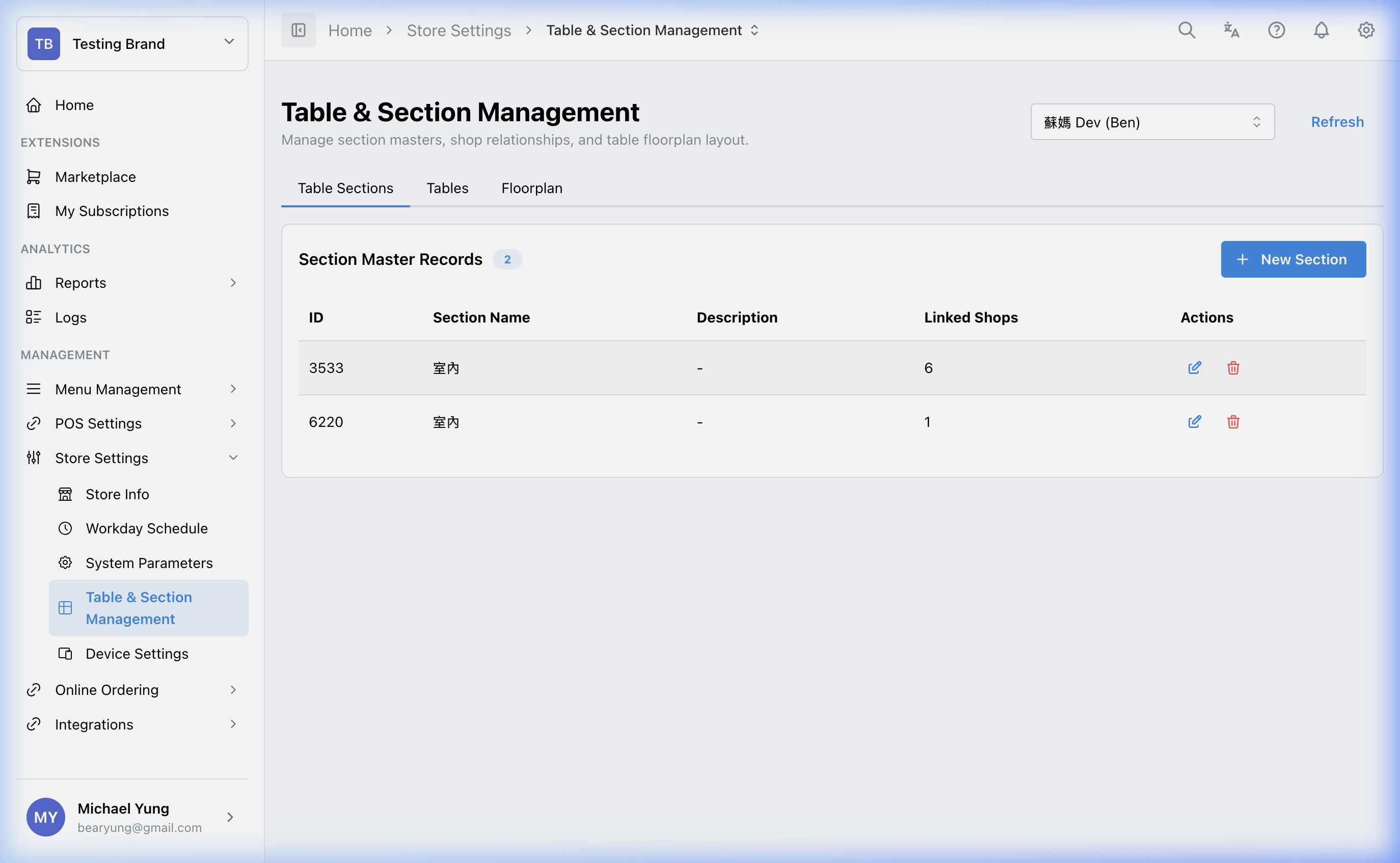 Tables and Floorplan