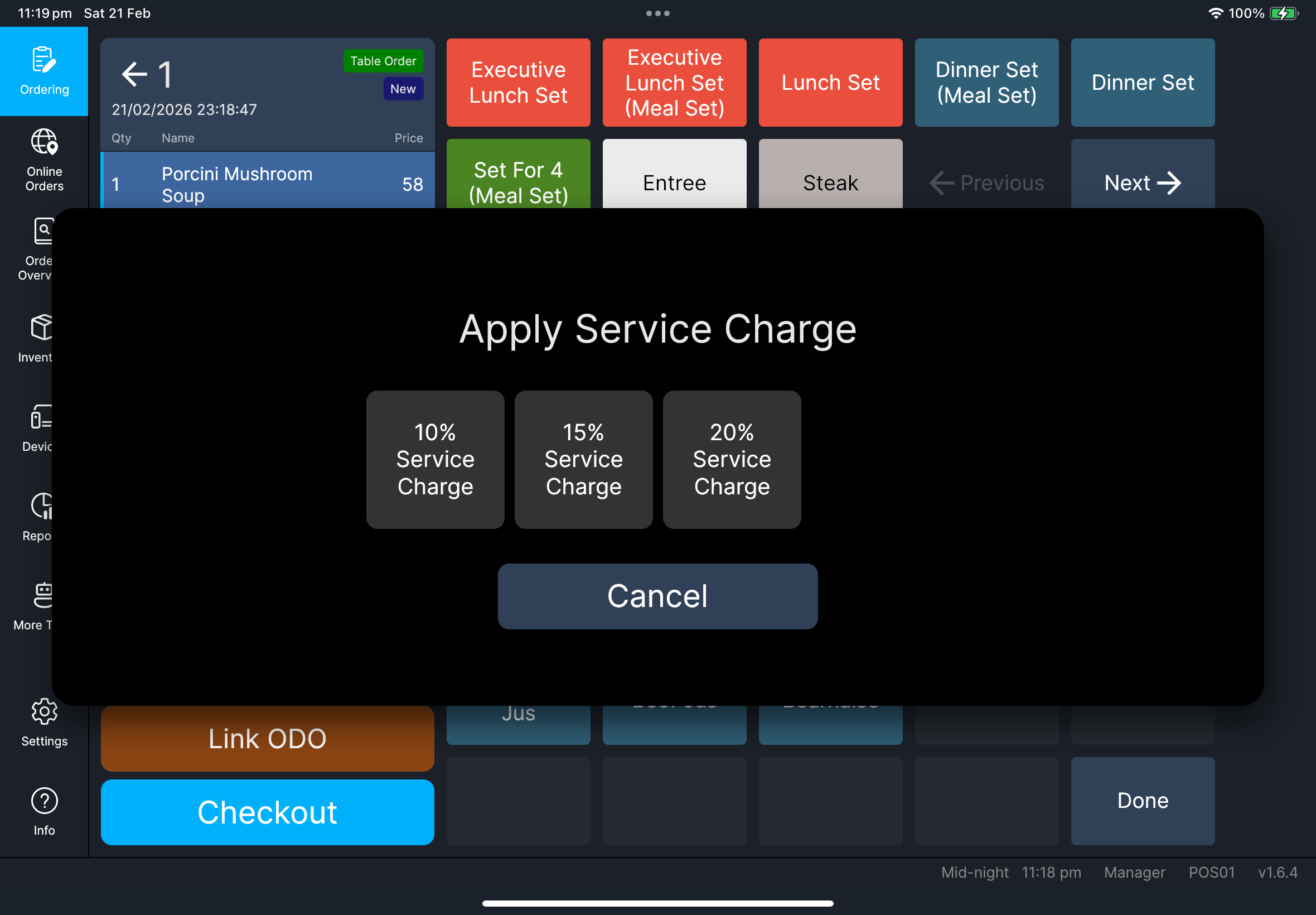 套用 Service Charge dialog