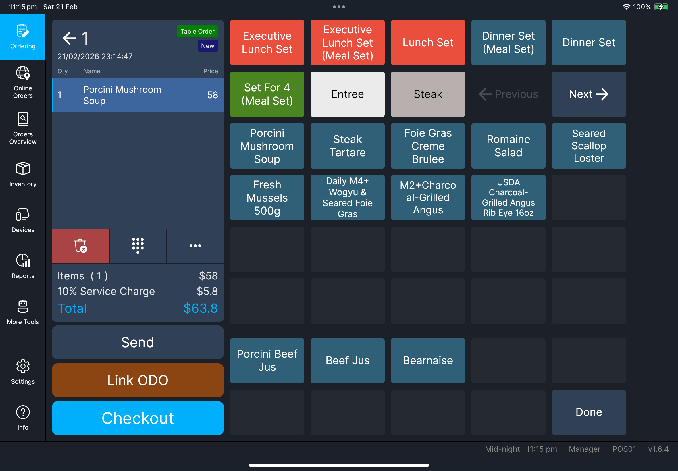 訂單 action 按鈕: 傳送 / 連結 ODO / Checkout
